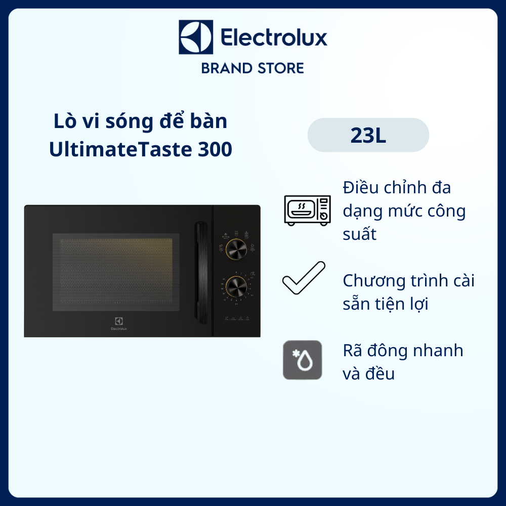 Lò vi sóng để bàn Electrolux 23L UltimateTaste 300 - EMM23K22B - chương trình cài đặt sẵn, nấu nướng linh hoạt [ Hàng chính hãng]