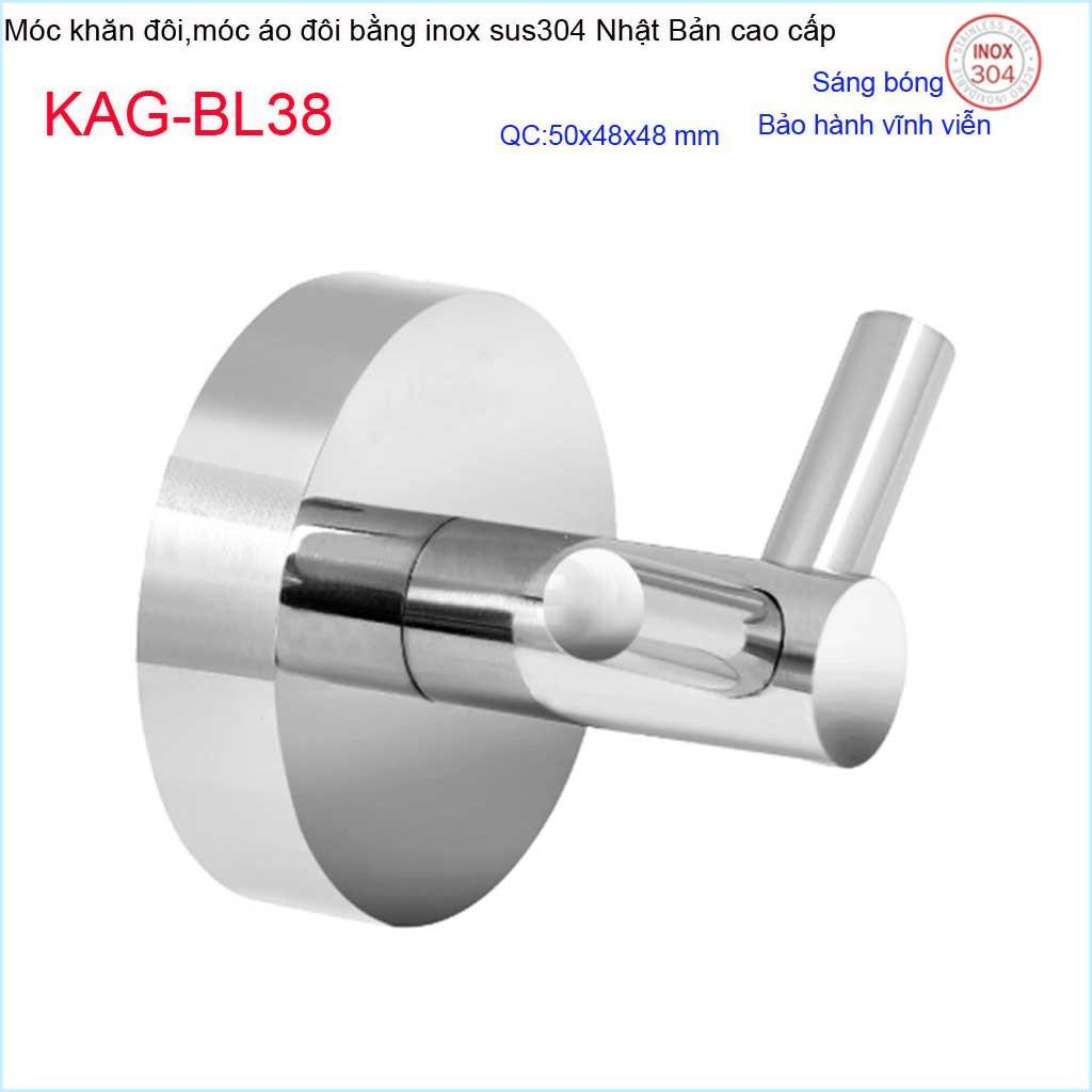 Móc khăn 2 Inox Kace, móc đôi Inox SUS304 Nhật Bản, móc treo đồ