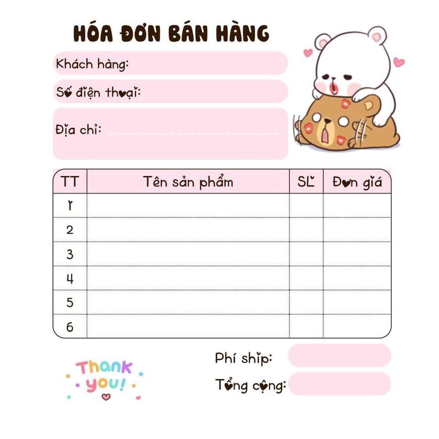 Combo 50 cuốn hoá đơn mini ( combo dành cho khách sĩ