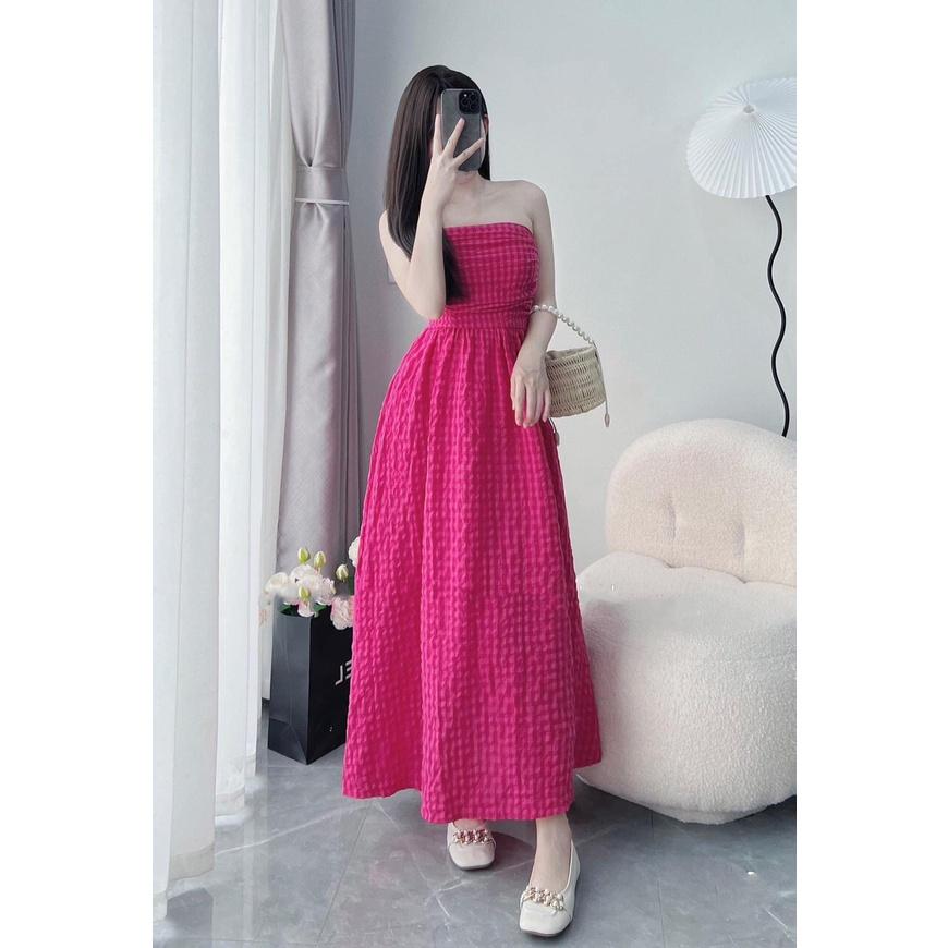 ĐẦM ĐI CHƠI, ĐẦM CÚP NGỰC MAXI CARO DÁNG XÒE CỰC XINH IU