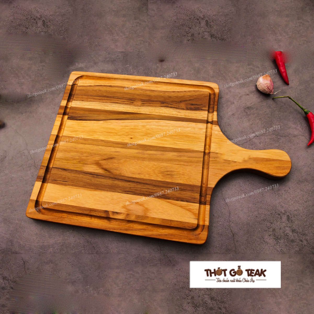 Thớt Gỗ Teak Cao Cấp - Cắt Thái, Trang Trí - 35,5x25x1,4cm - VTC02 | HTX DAO PHÚC SEN