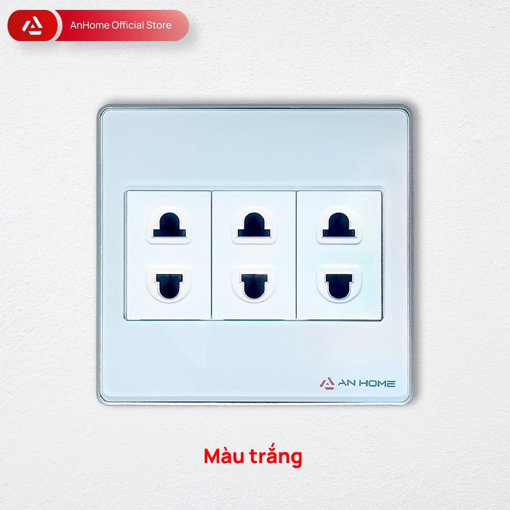 Ổ cắm điện mặt kính cường lực vuông 2 chấu viền mạ Champagne AnHome GS-U2