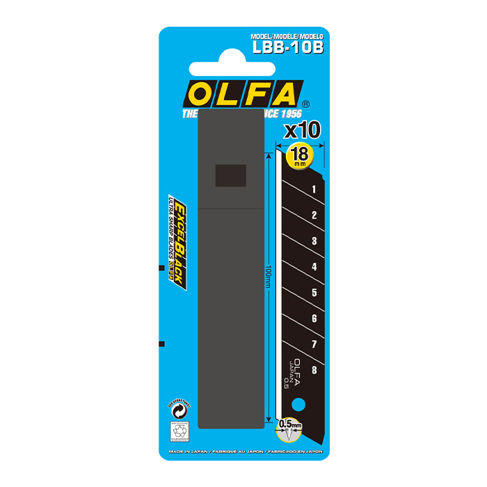 Hộp 10 Lưỡi dao cắt rọc UltraSharp 18mm Nhật OLFA LBB-10B- màu đen