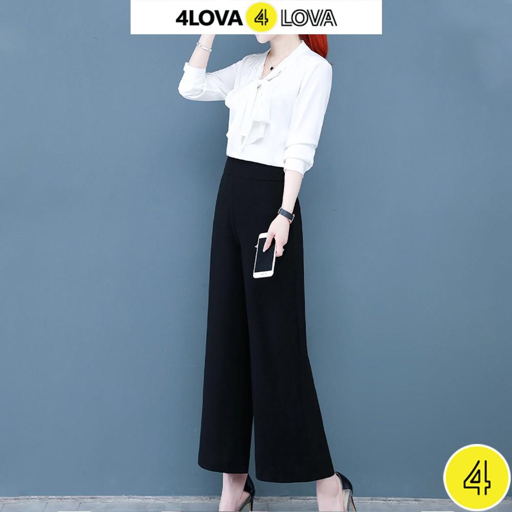 Quần tây ống rộng nữ dáng suông công sở basic 4LOVA Culottes dài khóa sườn cạp cao tôn dáng