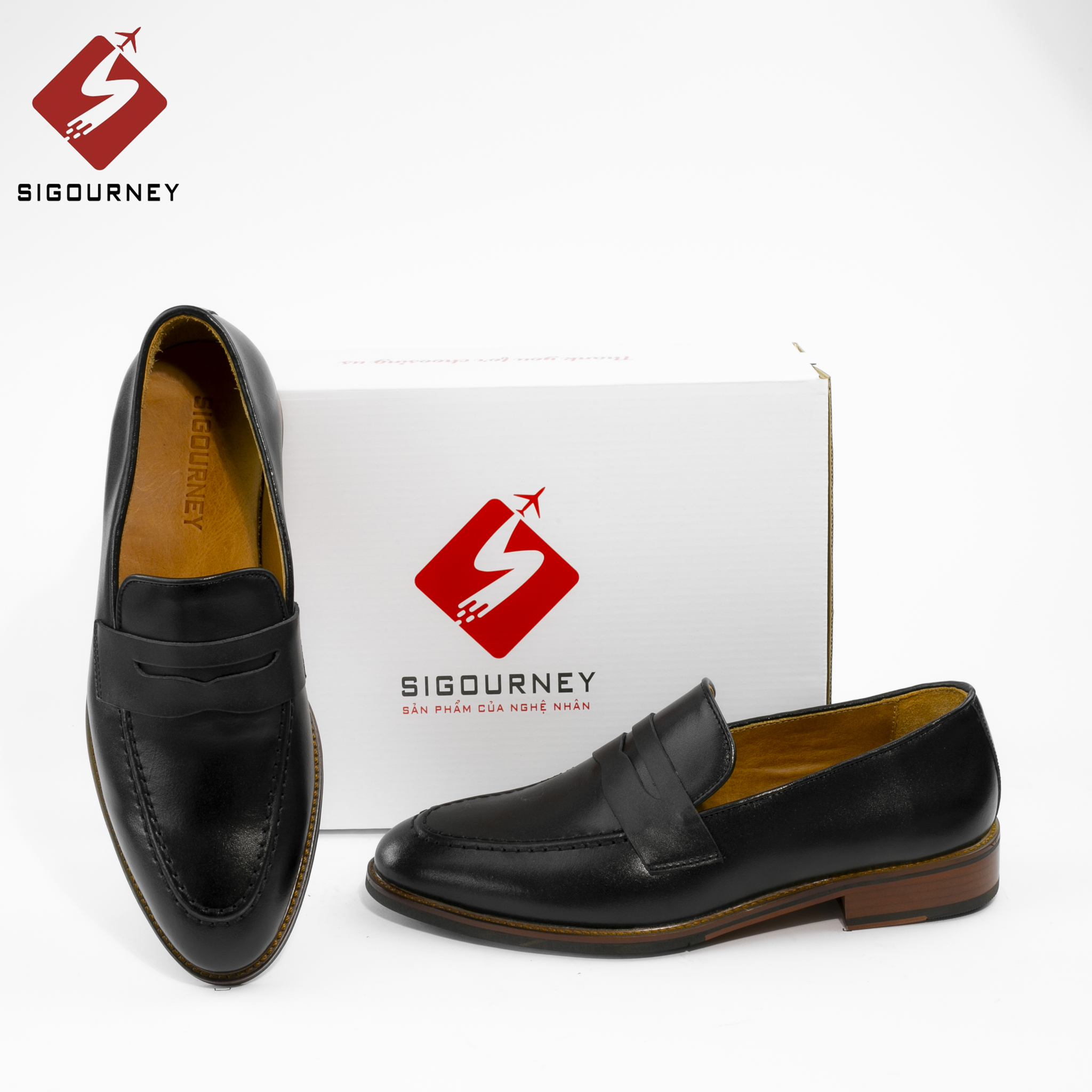 Giày Loafer Nam ĐẾ PHÍP Da Bò Cao Cấp SIGOURNEY Màu Đen Trơn SCC01 Bảo Hành 18 Tháng