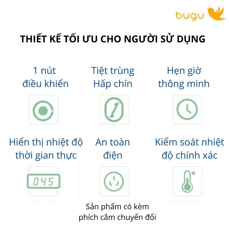 Máy Hâm 6 Chức Năng Hâm Sữa Mẹ, Pha Sữa Bột, Rã Đông Sữa Mẹ, Hấp Chín Thức Ăn, Khử Trùng, Hẹn Giờ Thông Minh Bugu BG-BH1 - Hàng Chính Hãng