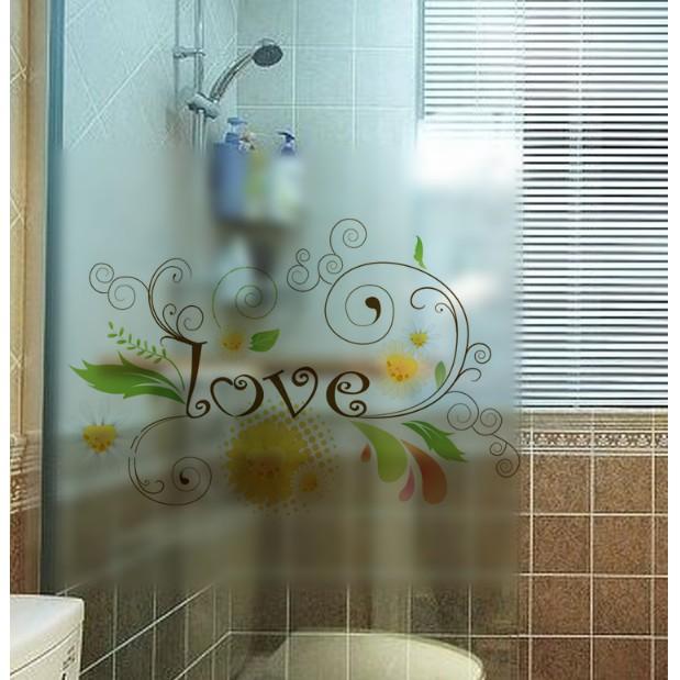 Decal dán kính cao cấp - Chữ LOVE hoa văn