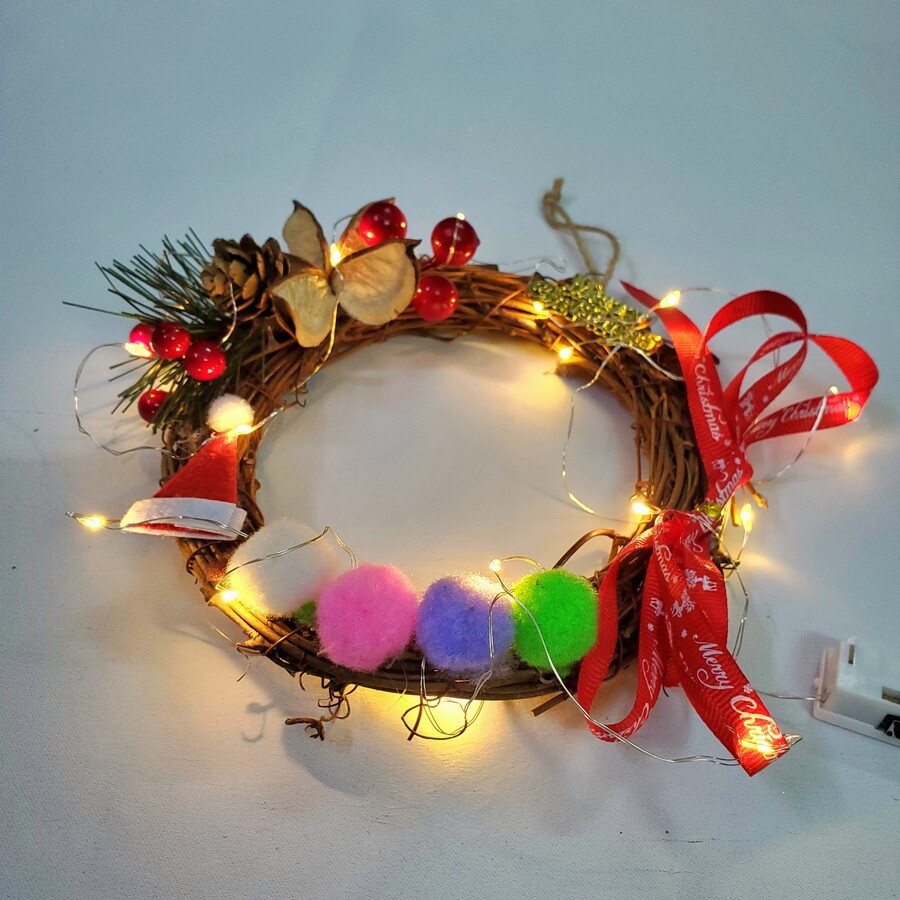 Vòng Hoa Noel VN01 15cm Vòng Nguyệt Quế Giáng Sinh Có Đèn