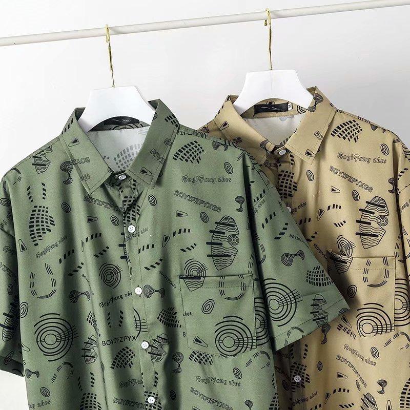 Áo Sơ Mi Nam Tay Ngắn In Họa Tiết Thời Trang 2 Màu