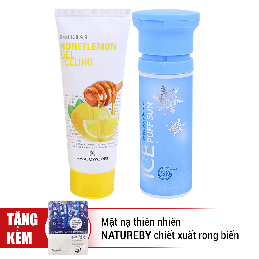 Combo Chống Nắng Mersenne Beaute Ice Puff (100ml) + Gel Tẩy Tế Bào Chết Mật Ong Chanh Ra&amp;Gowoori (190ml)