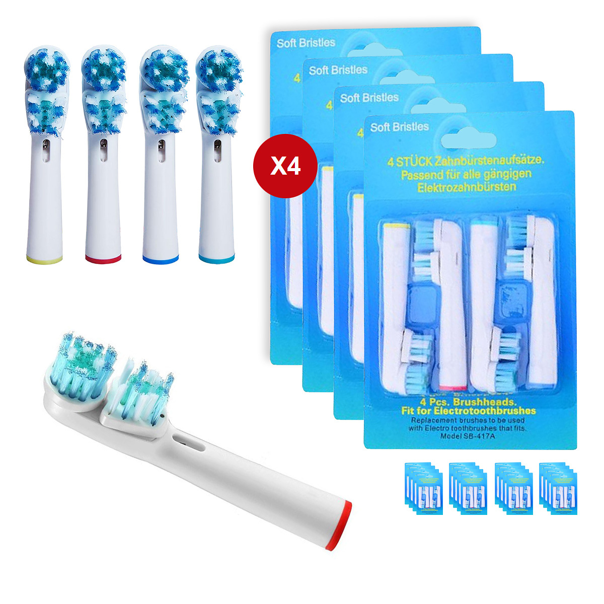 Bộ 4 đầu bàn chải đánh răng điện SB-417A – Bộ đầu kép - Phá tan mảng bám – Cho máy Oral-B – Xuất xứ: Đức