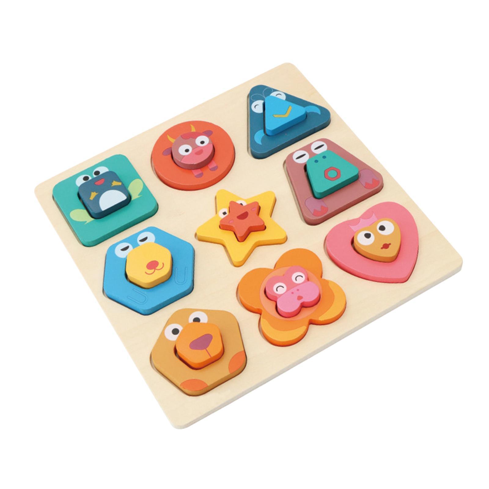 Wooden Shape Puzzle Geometric Shape Puzzles Toy with Board for Toddler Boys