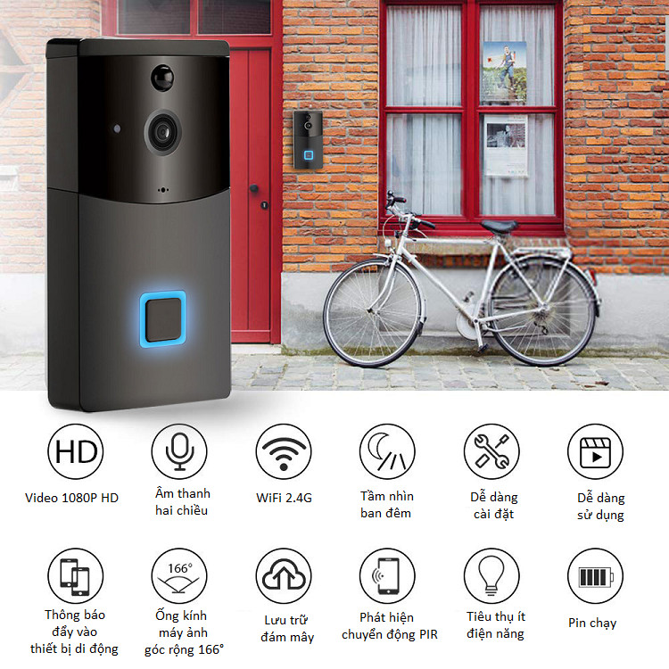Chuông hình không dây kết nối điện thoại Smarsecur TY-1080P-L9