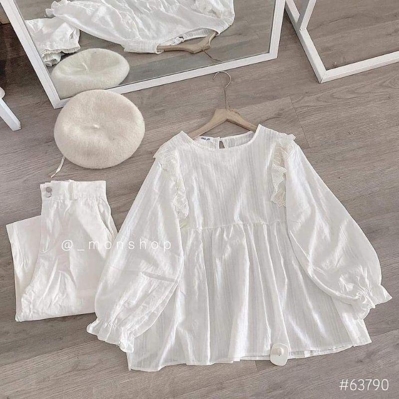 Áo Babydoll Bèo Vai Ngực Áo Babydoll Trắng Bèo Ngực Xinh Xắn One Boutique