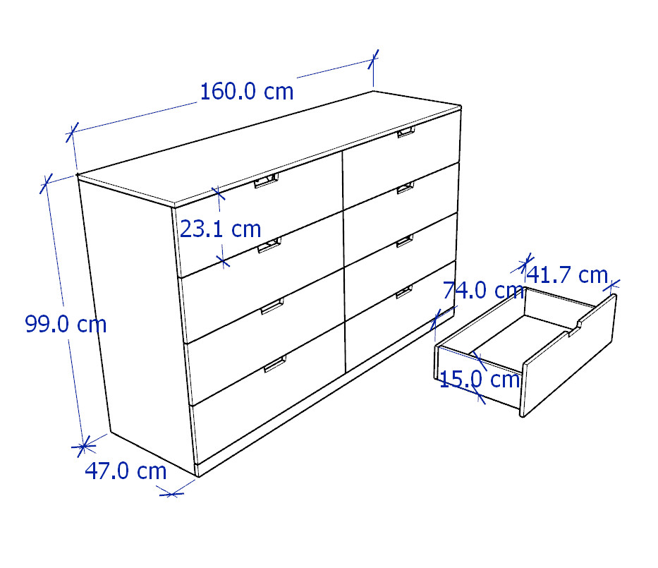 BANALDO, Tủ đựng đồ lưu trữ 8 ngăn kéo DRA_051, 160x47x98cm