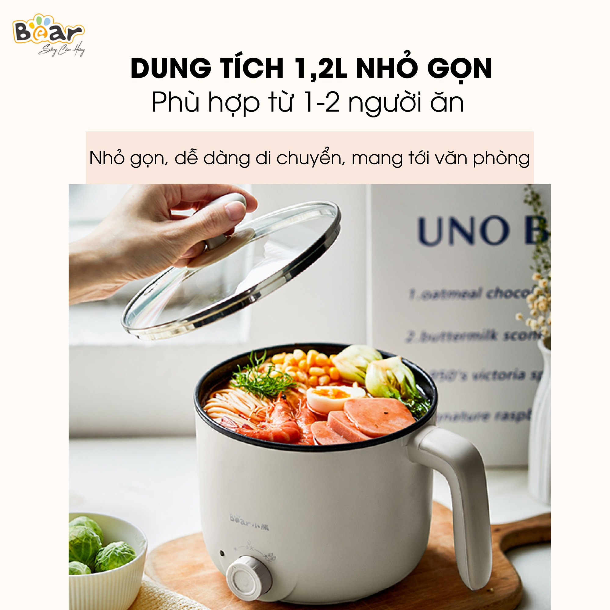 Nồi Lẩu Mini Đa Năng 1,2L Bear Lẩu 2 tầng Vật Liệu Chống Dính An Toàn C12K1 - Hàng nhập khẩu