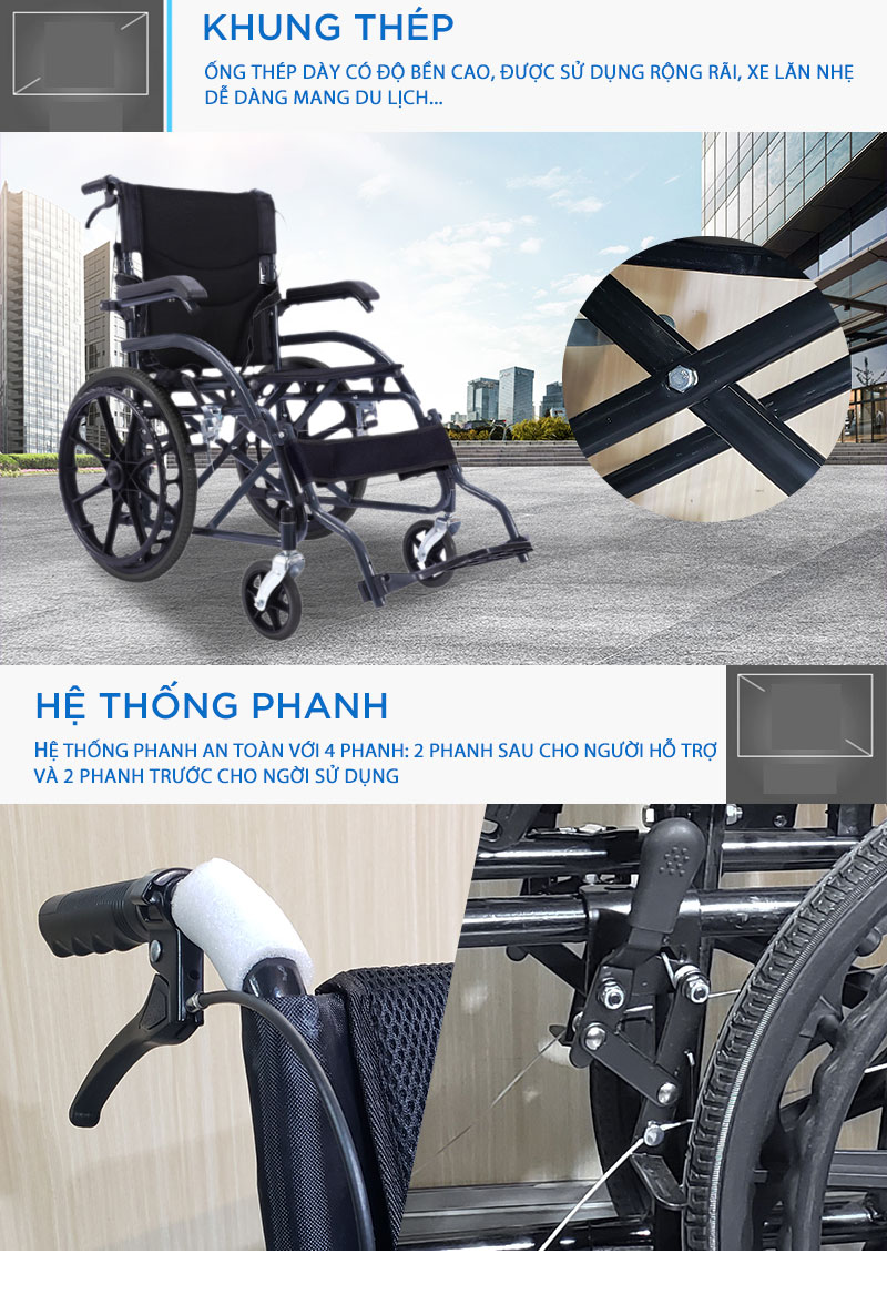Xe lăn gấp gọn xách tay, siêu nhỏ gọn, siêu nhẹ - Tay ghế có thể nâng lên tiện cho việc ra vào - Hàng chính hàng NIKITA 2024