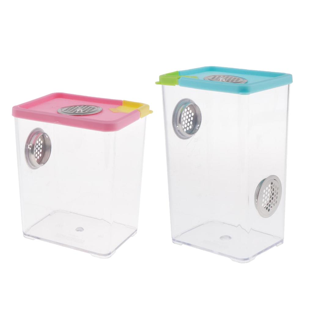 2pc Plastic Reptile Insect Spider Incubation Feeding Breeding Box Tank Container