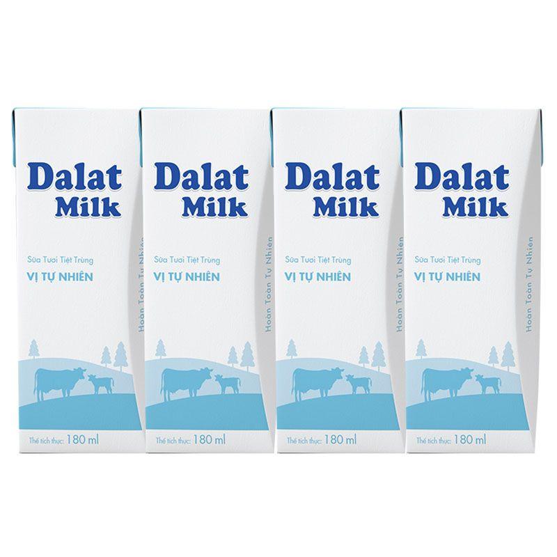Lốc 4 Hộp Sữa Tươi Tiệt Trùng Dalatmilk Vị Tự Nhiên 180mlHộp – 8938503131995