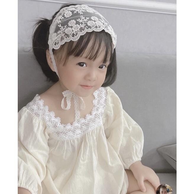 HÀNG THIẾT KẾ - Set bộ dài tay phối cổ ren kèm chip và turban cho bé gái