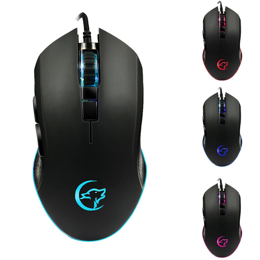7 Buttons Wired Gaming Mouse with Wolf Patten Colorful Breathing Lights