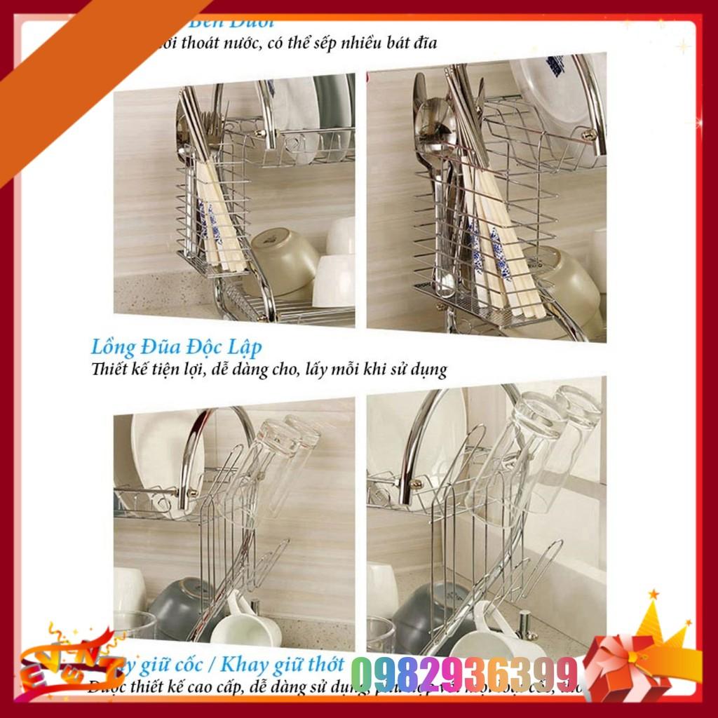 Giá Úp Bát Đĩa Inox 2 Tầng Cao Cấp Có Khay Hứng Nước Tiện Lợi