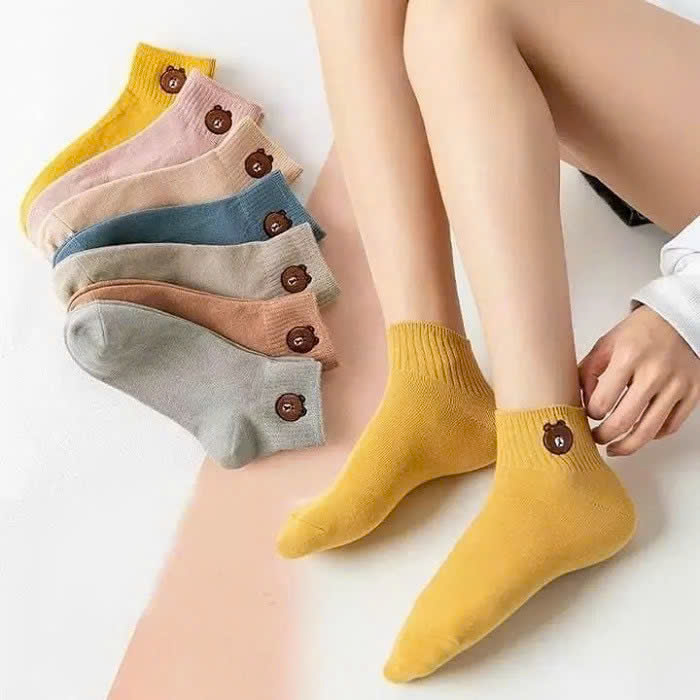 XÓA 1S Tất Nữ, Combo 10 Đôi Tất Nữ Cổ Ngắn, Mẫu Tất Nữ Hình Gấu Dễ Thương Thời Trang - Giao Màu Ngẫu Nhiên