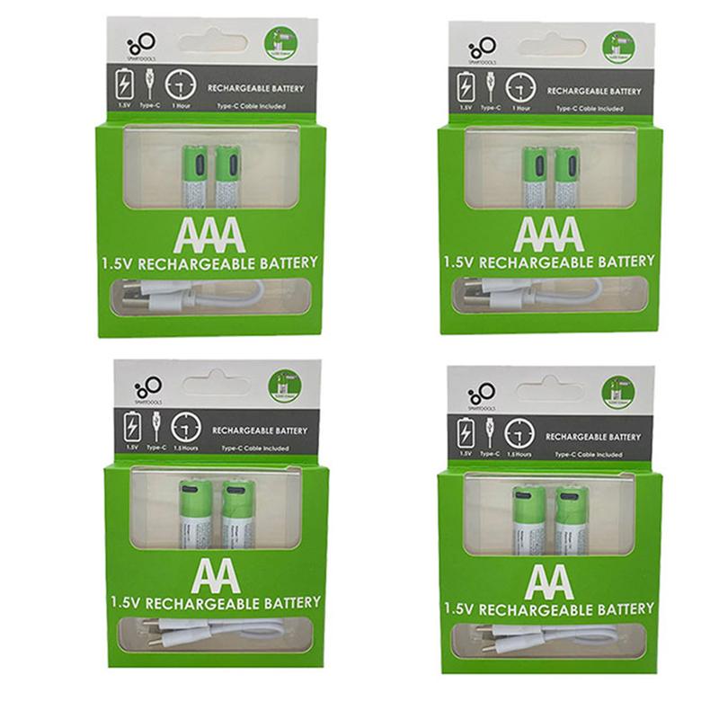 2 pin AA + AAA USB Sạc 1.5V AA 2600mWh/AAA 550mWh pin li-ion cho chuột, đồng hồ, Máy cạo râu, nhiệt kế + Cáp TYPE-C Màu sắc: 4AA AAA và 4 cáp
