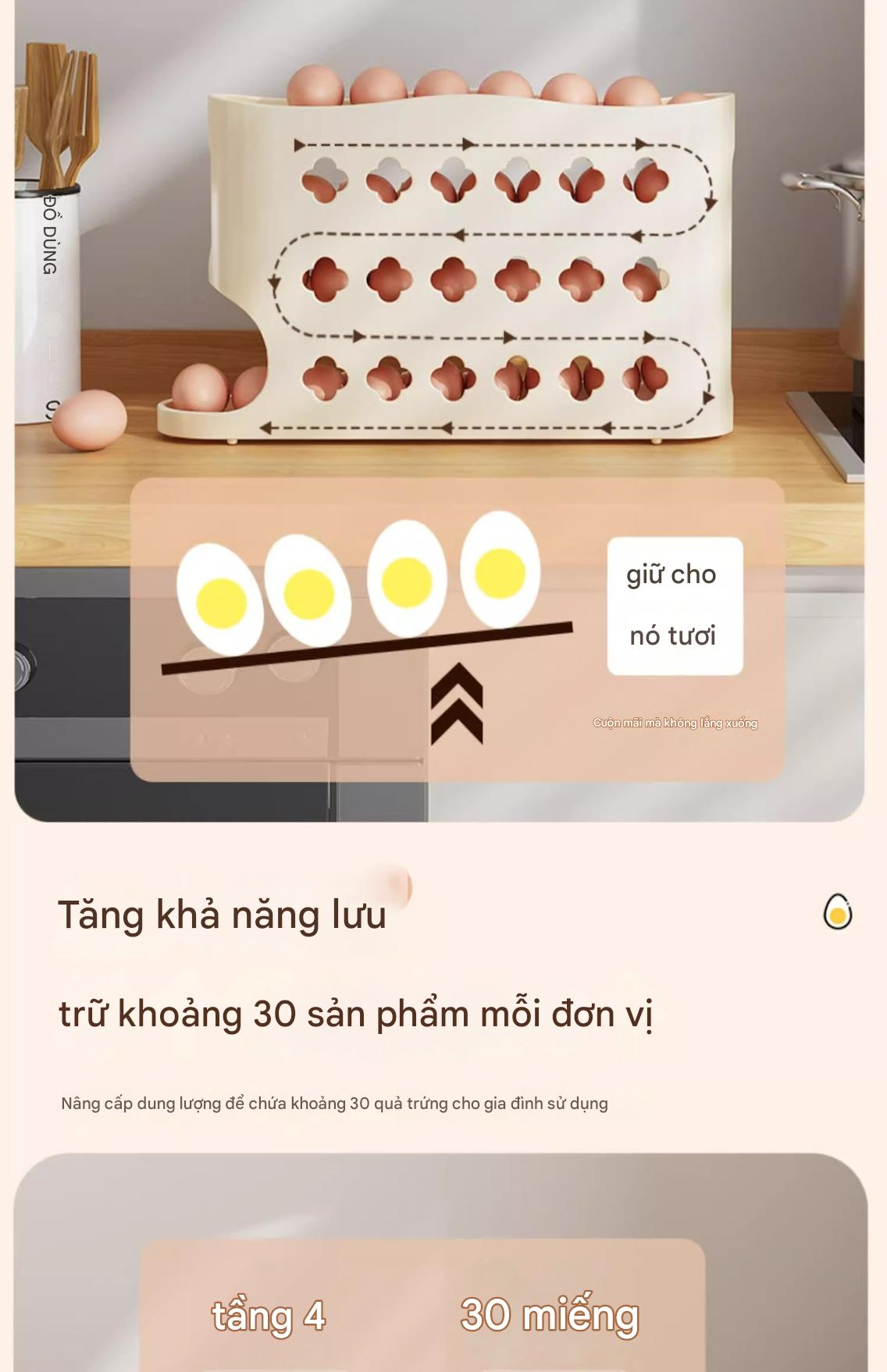 Hộp đựng trứng lăn thông minh – Kệ để trứng chuyên dụng cho cửa tủ lạnh, hộp bảo quản trứng tiện lợi, giúp sắp xếp gọn gàng, giữ trứng tươi lâu