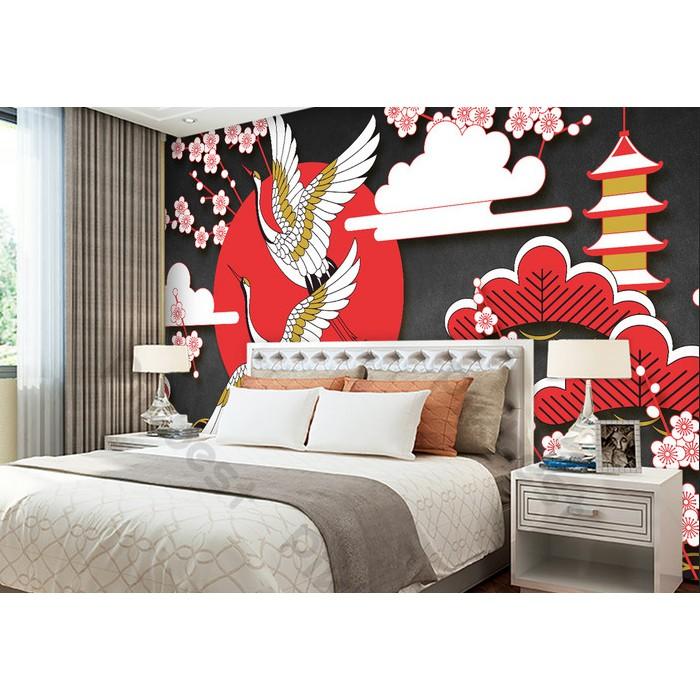 Tranh dán tường Phong cách nhật bản hoa anh đào tối giản, tranh dán tường 3d hiện đại MS747323