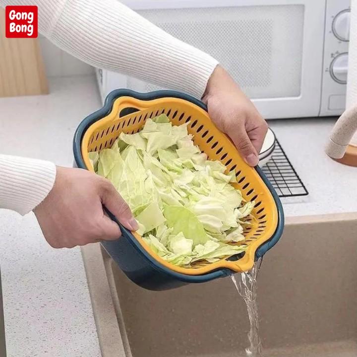 Rổ nhựa kèm chậu đựng đồ ráo nước bộ 6 chiếc xếp gọn gàng có quai treo gia dụng tiện lợi