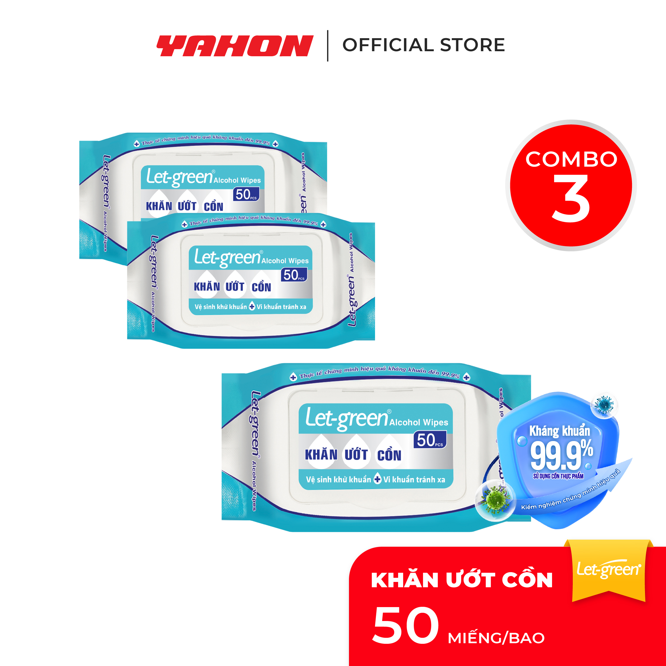 Combo Khăn Ướt Cồn LET-GREEN 50 Miếng/Bao