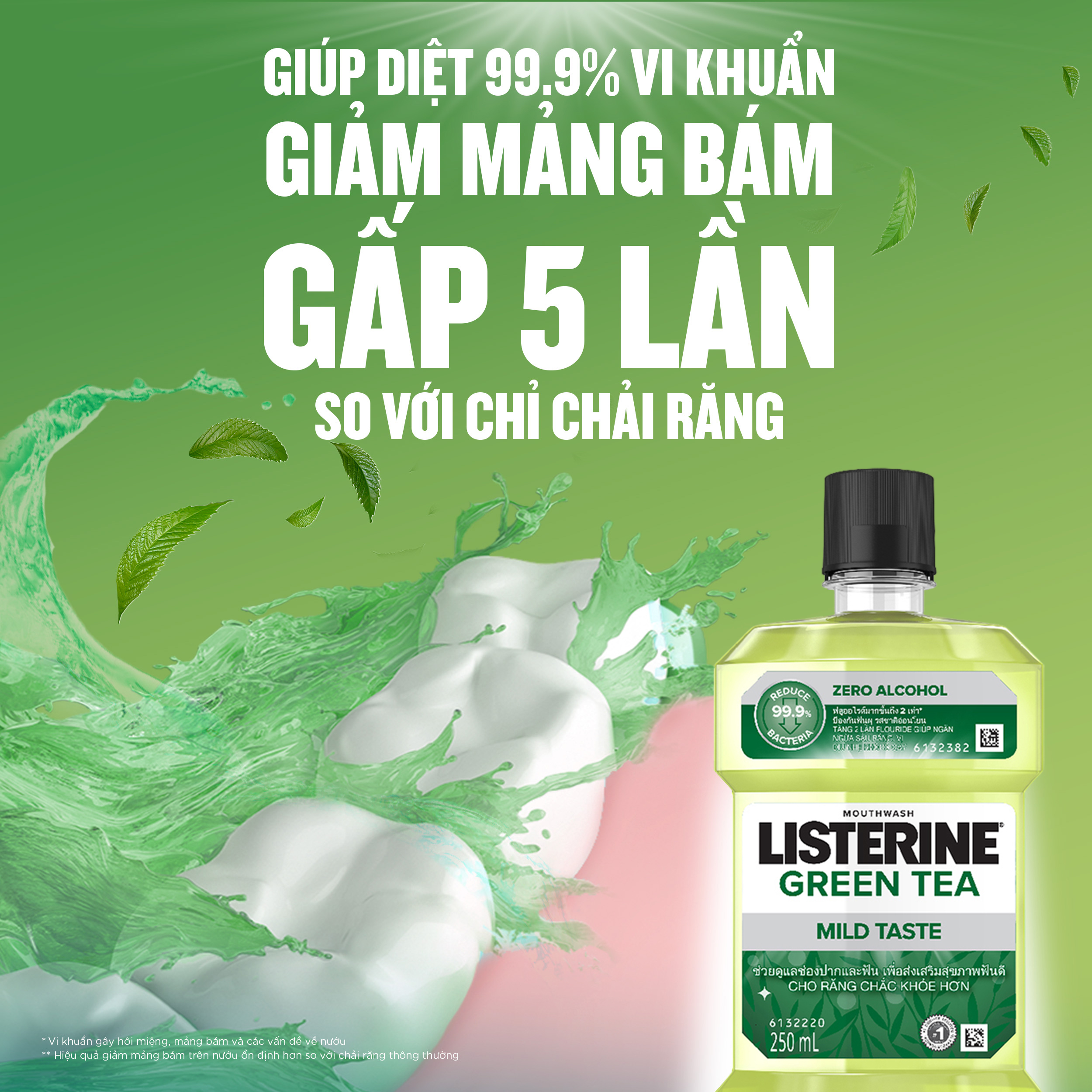Nước Súc Miệng ngừa sâu răng Listerine natural green tea 250ml - 100953222