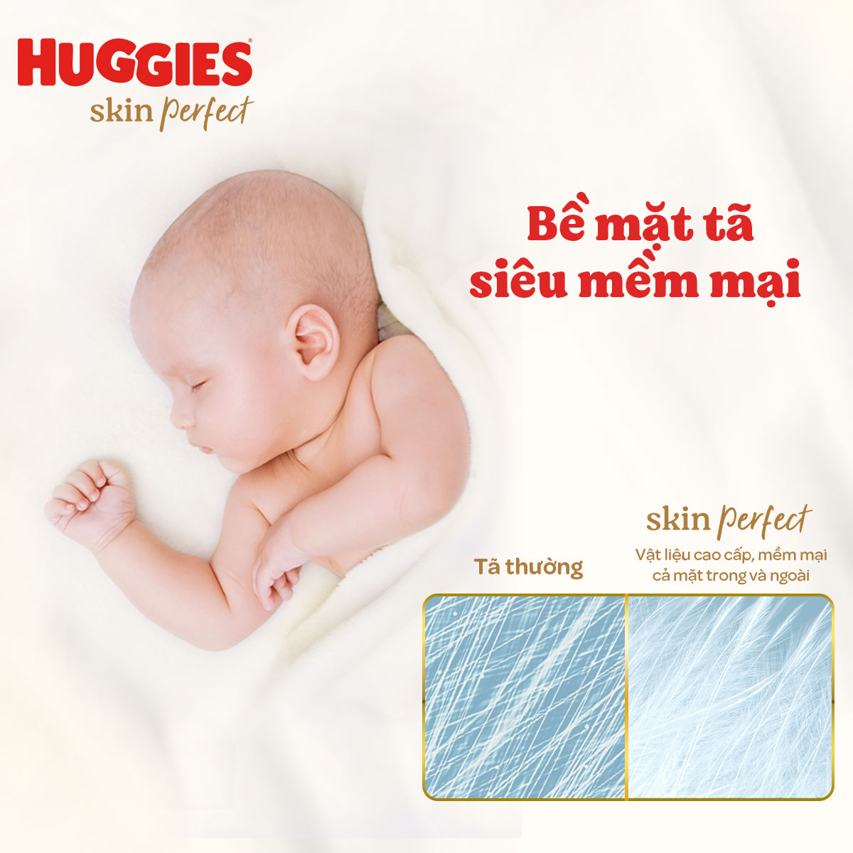 Tã/bỉm dán sơ sinh Huggies Skin Perfect S 54+6 miếng với 2 vùng thấm giảm kích ứng da
