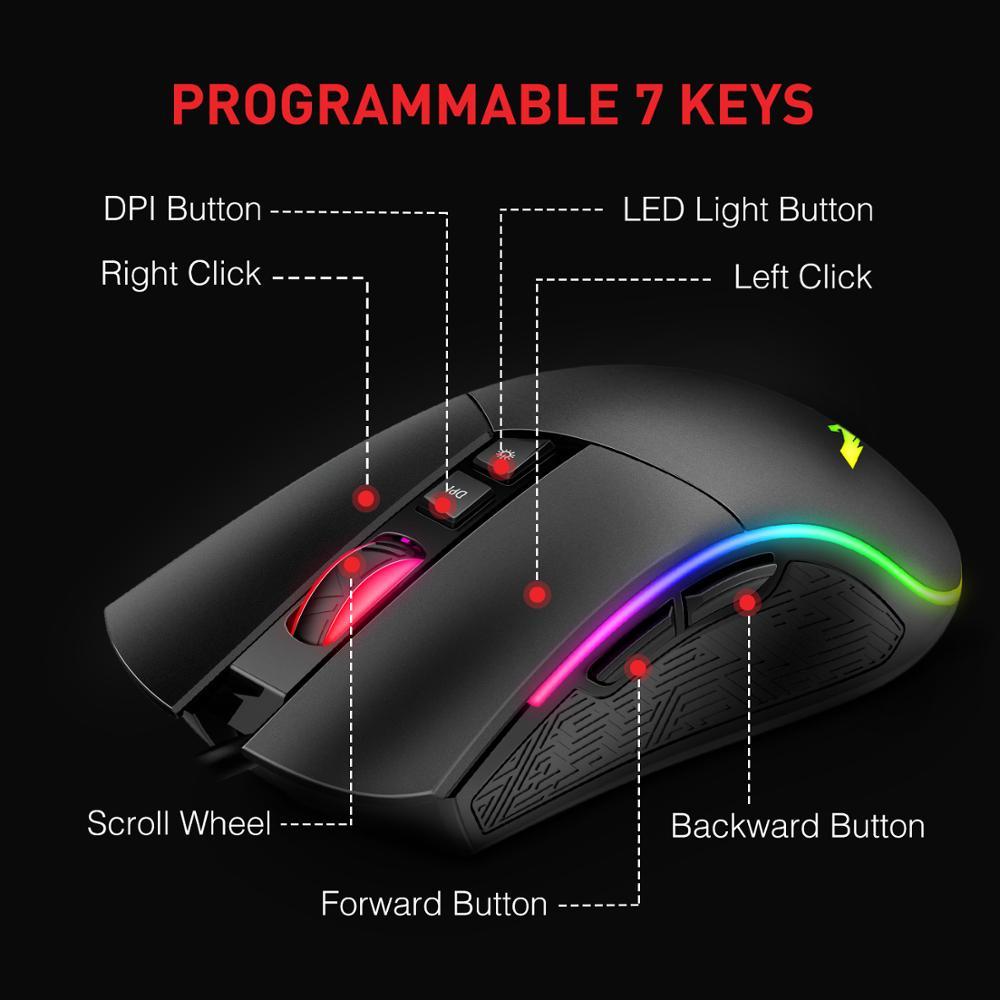 Havit RGB Chuột Chơi Game Có Dây Có Thể Lập Trình Công Thái USB Chuột 4800 DPI 7 Nút & 7 Màu Đèn Nền Cho Chơi Game máy Tính Để Bàn