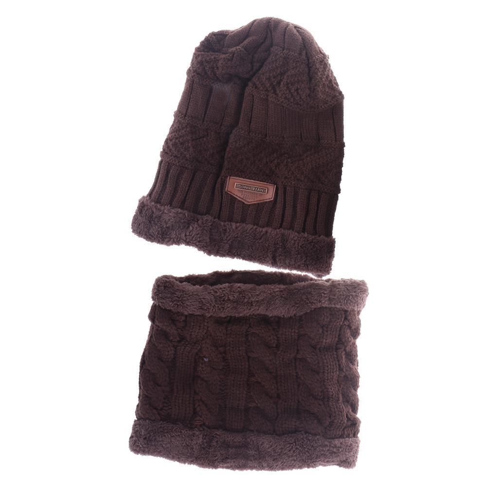 Women Mens Thick Warm Fleece Soft Winter Beanie Hat Scarf Skull Cap Set