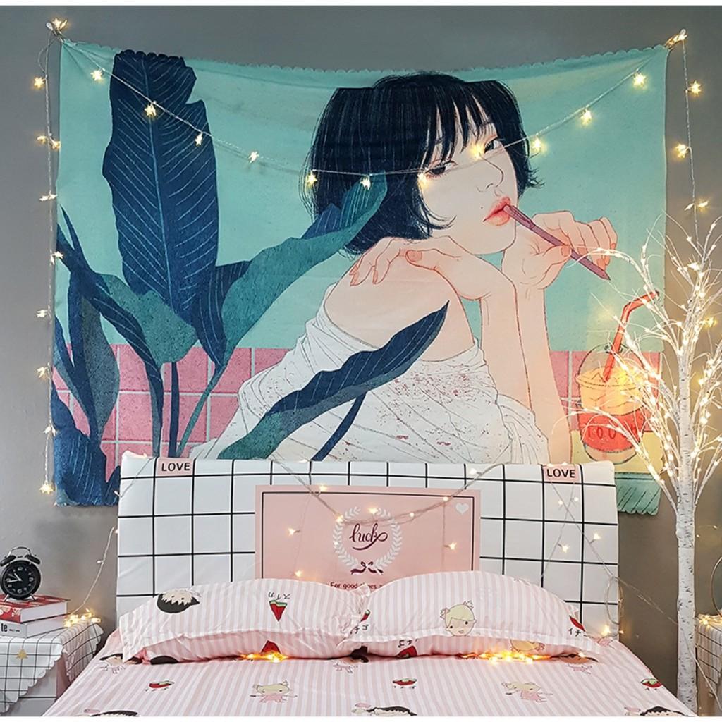 Thảm treo tường trang trí/ Vải treo tường decor hình cô gái đáng yêu/Tapestry hanging cloth/ Wall Tapestry