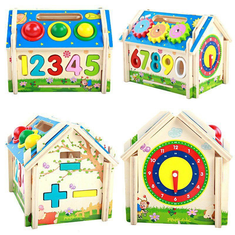 Đồ chơi nhà thả số đập bóng lắp ráp đa chức năng, đồ chơi nhà thả hình lắp ghép đập bóng đồng hồ bánh răng xoay cho bé