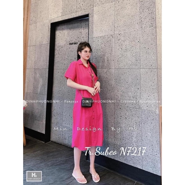 Váy sơ mi kẻ trơn đũi nhiều màu tay hến đi biển - Đầm suông sơ mi dáng dài freesize dạo phố xinh xắn