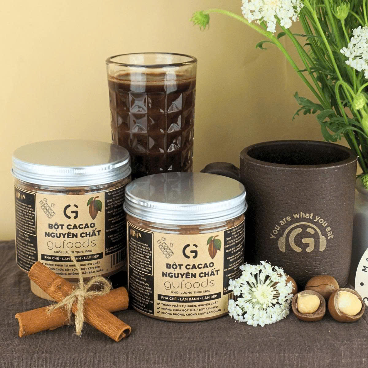 Bột Cacao Nguyên Chất Gufoods 150g - 100% Nguyên Chất, Không Đường, Giàu Flavan, Người Ăn Chay, Healthy, Làm Bánh