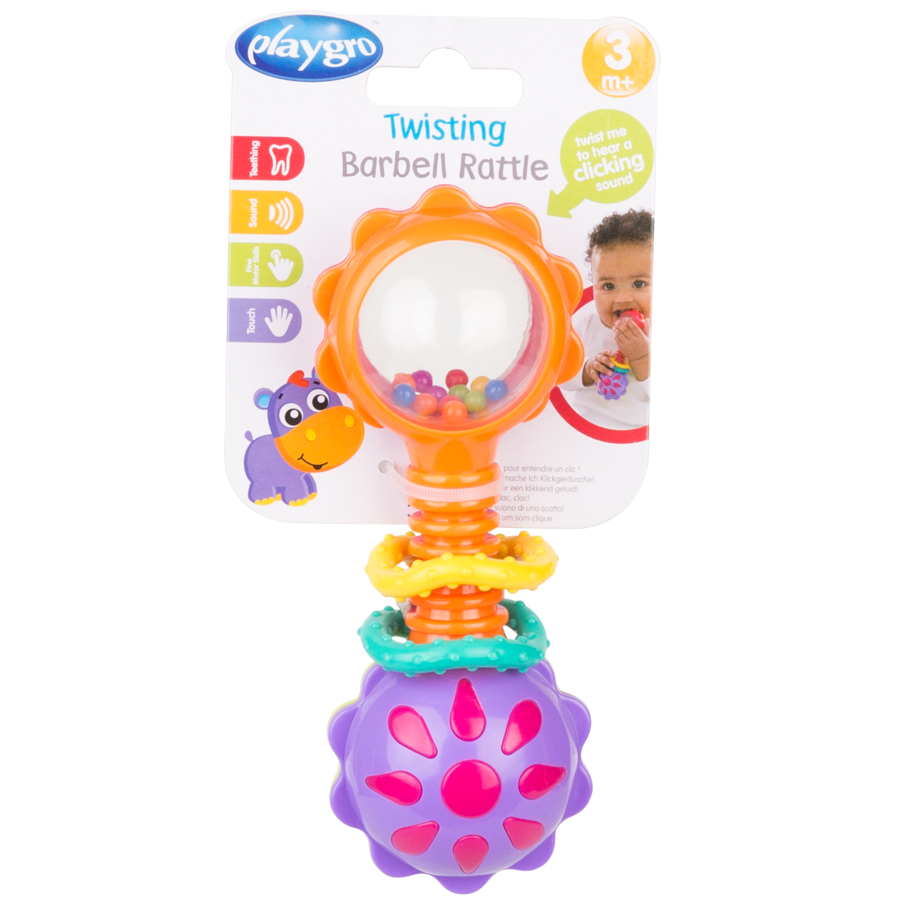 Đồ chơi xúc xắc gặm nướu Playgro Twisting Barbell Rattle, cho bé 3-24 tháng