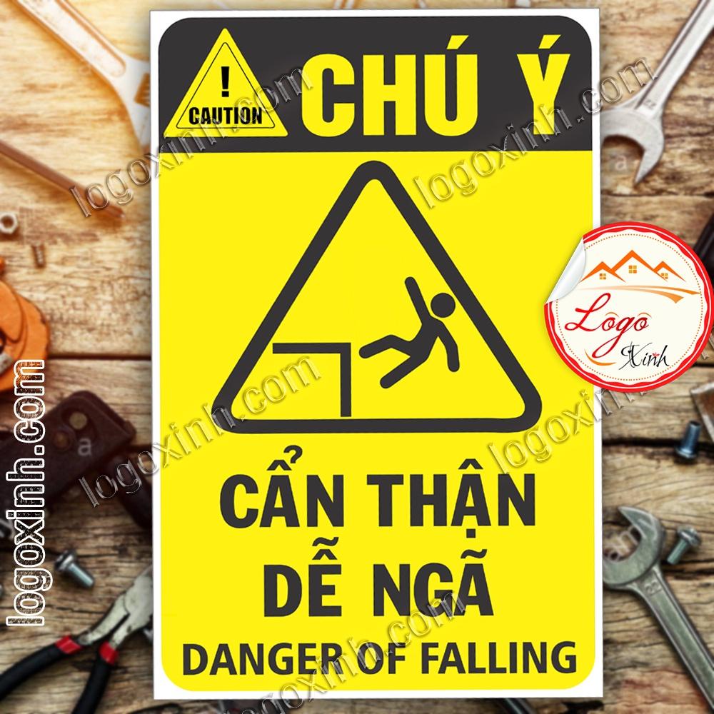 LOGO TEM STICKER CẢNH BÁO CẨN THẬN DỄ NGÃ, DANGER OF FALLING - BIỂN CẢNH BÁO AN TOÀN LAO ĐỘNG