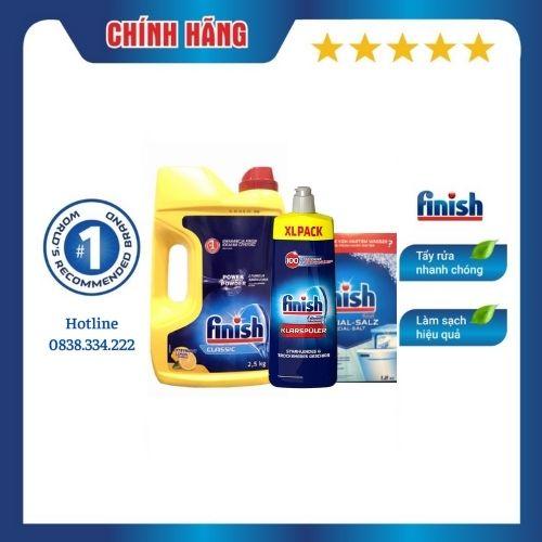 Combo rửa chén bát : Bột Finish 2,5kg hương chanh + muối Finish 1,2 + Bóng Finish 750ml