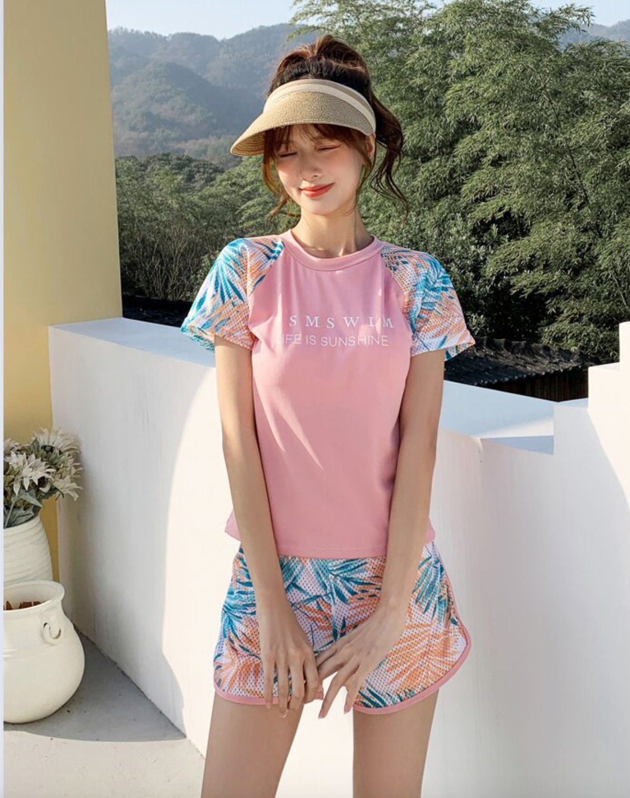 Bộ đồ bơi bikini nữ hai mảnh kín đáo đi tắm biển giấu bụng áo cộc tay - B.28