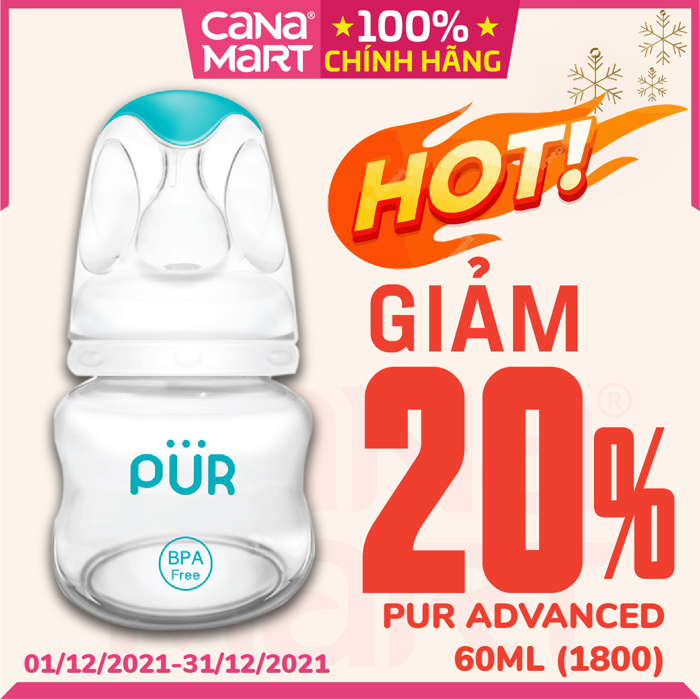 Bình sữa cổ thường Pur Advanced 60ml (1800)