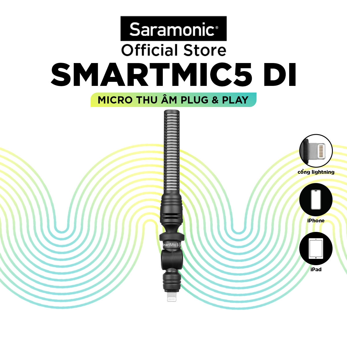 Micro Thu Âm Không Dây Saramonic SmartMic5 Di Cho Điện Thoại Iphone & Thiết Bị IOS - Livestream / Podcast / Quay Vlog - Hàng Chính Hãng 