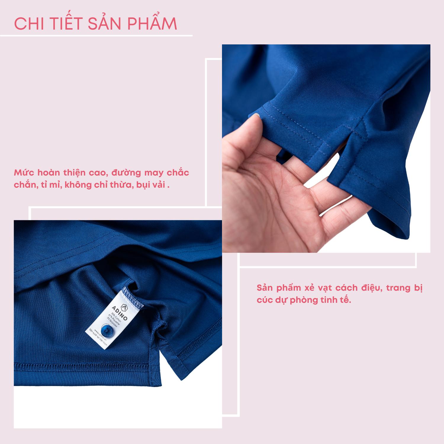 Áo thun có cổ nữ màu xanh dương phối viền ADINO vải polyester cotton không bai xù dáng slimfit công sở hơi ôm trẻ trung APN04