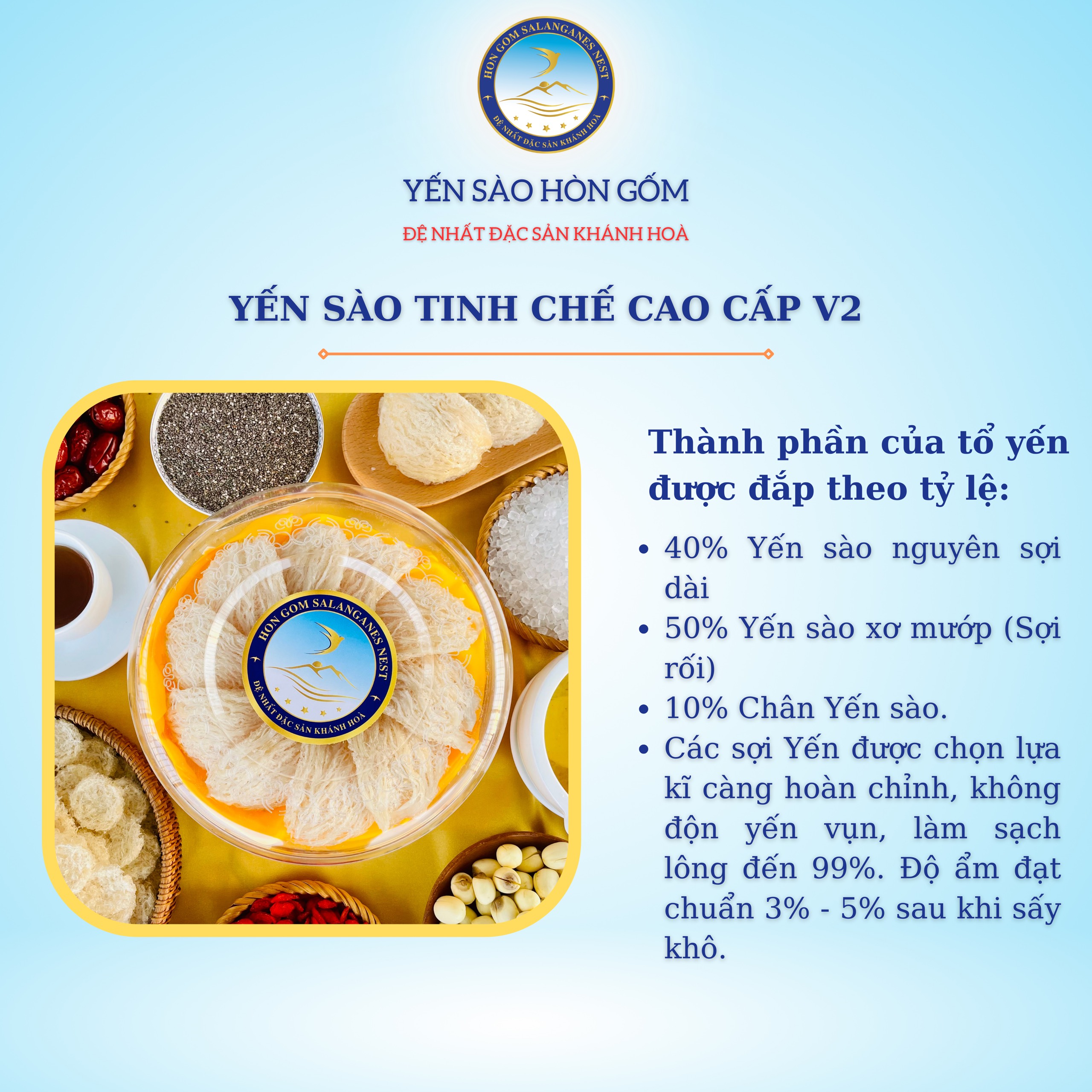 Yến Sào Tinh Chế Cao Cấp V2 - Yến Sào Hòn Gốm Chính Hiệu Khánh Hoà - HG SANLANGANES NEST