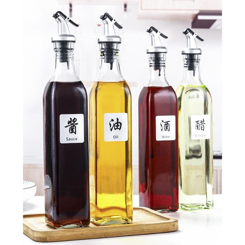 Bộ 4 chai thủy tinh đựng gia vị nhà bếp Set 500ml Glass Olive Oil Vinegar Dispenser Pourer Bottle