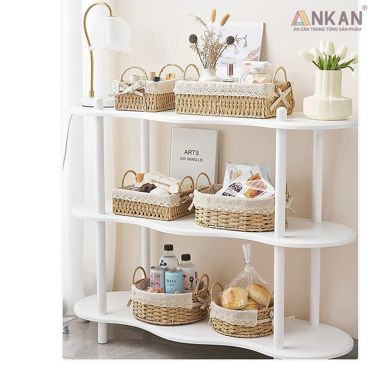 Giỏ Decor Có Quai Xách – Bộ 4 Kiểu Dáng Thủ Công Đẹp Mắt, Lót Vải Vintage, Đựng Đồ &amp; Trang Trí Tinh Tế